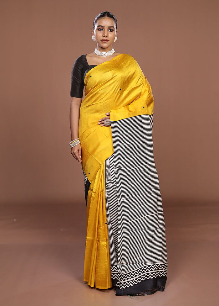 Black Printed Pure Silk Saree Without Blouse Piece