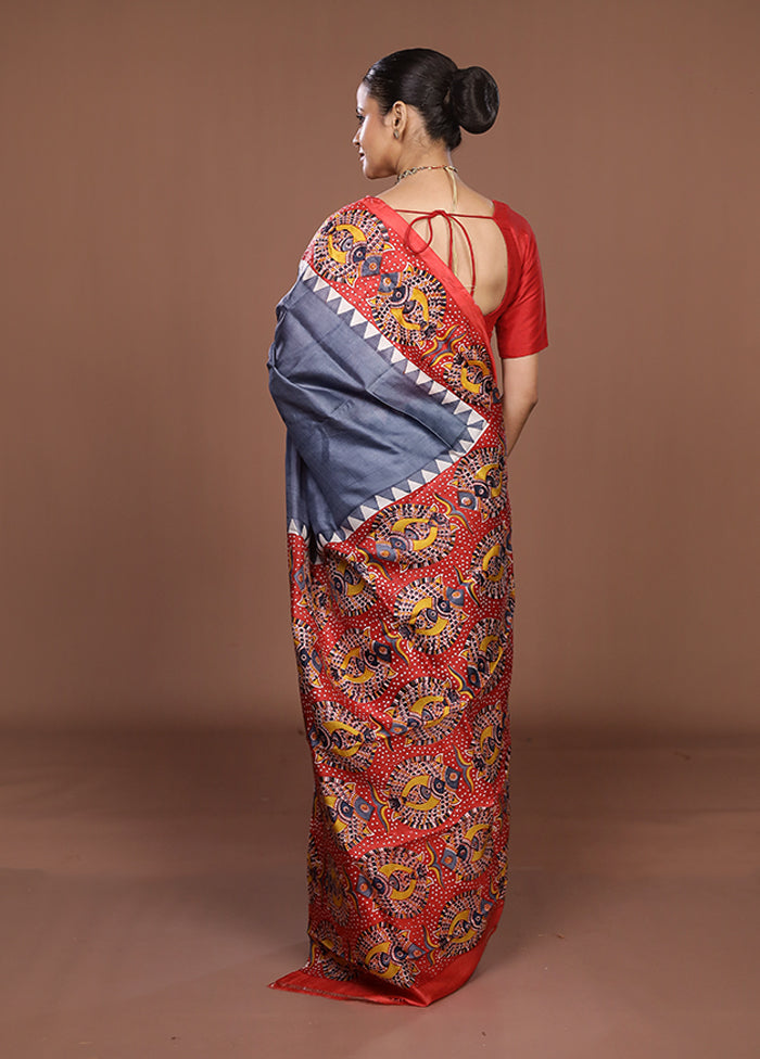 Grey Printed Pure Silk Saree Without Blouse Piece