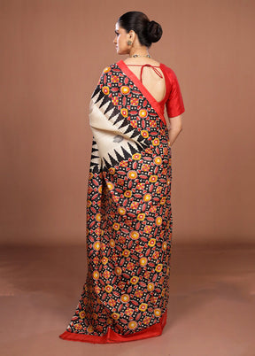 Cream Printed Pure Silk Saree Without Blouse Piece