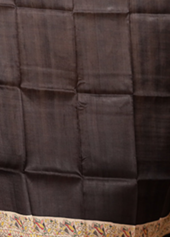 Black Printed Pure Silk Saree Without Blouse Piece