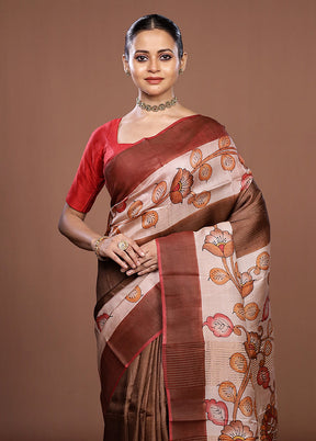 Multicolor Handloom Tussar Pure Silk Saree With Blouse Piece