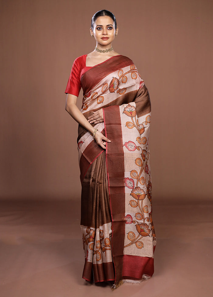 Multicolor Handloom Tussar Pure Silk Saree With Blouse Piece