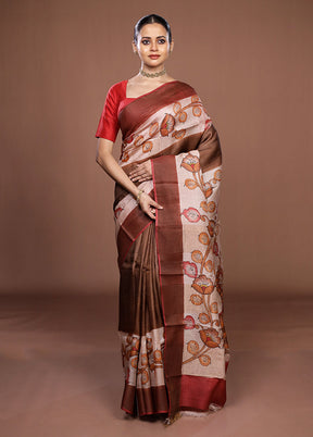 Multicolor Handloom Tussar Pure Silk Saree With Blouse Piece