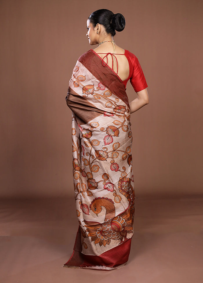 Multicolor Handloom Tussar Pure Silk Saree With Blouse Piece