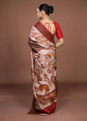 Multicolor Handloom Tussar Pure Silk Saree With Blouse Piece