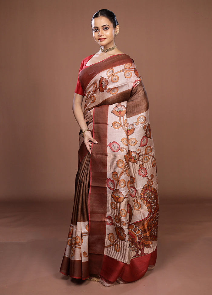 Multicolor Handloom Tussar Pure Silk Saree With Blouse Piece