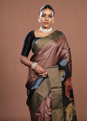 Multicolor Handloom Tussar Pure Silk Saree With Blouse Piece