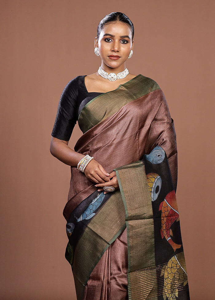 Multicolor Handloom Tussar Pure Silk Saree With Blouse Piece