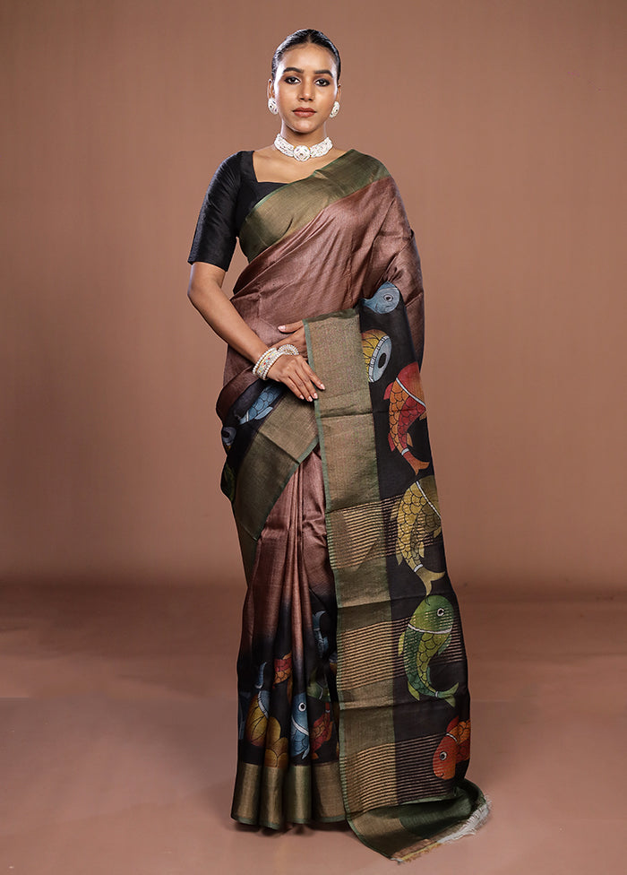 Multicolor Handloom Tussar Pure Silk Saree With Blouse Piece