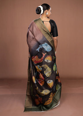 Multicolor Handloom Tussar Pure Silk Saree With Blouse Piece