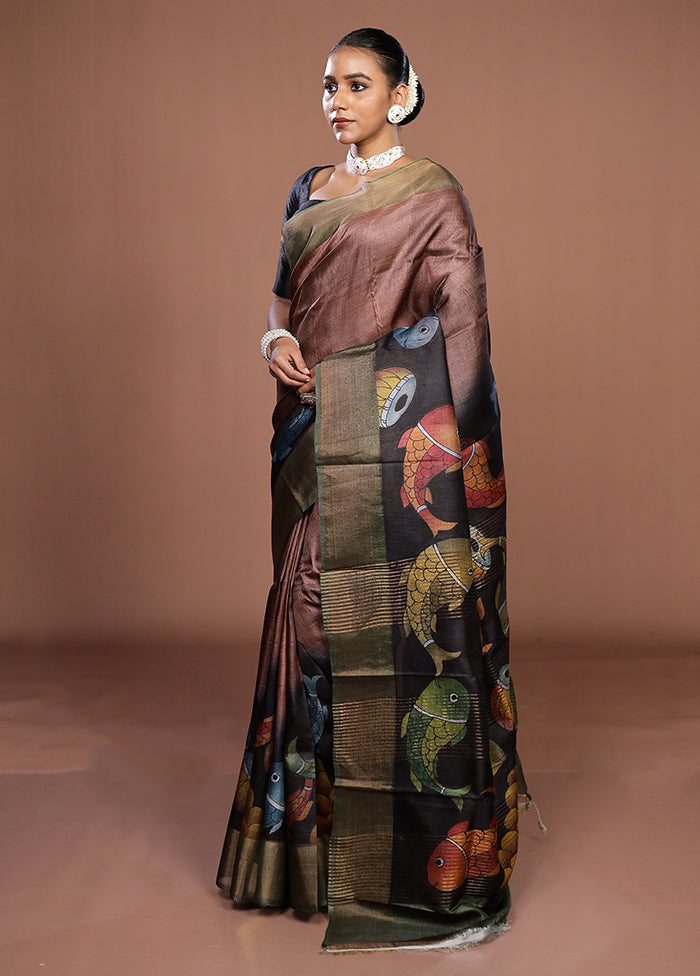 Multicolor Handloom Tussar Pure Silk Saree With Blouse Piece