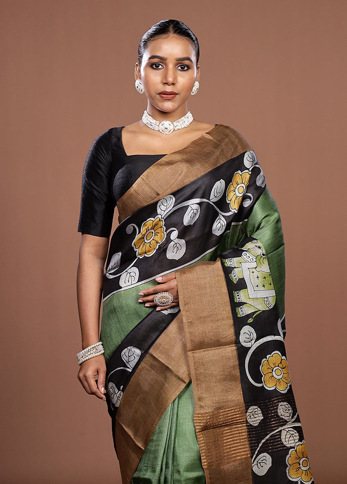 Multicolor Handloom Tussar Pure Silk Saree With Blouse Piece