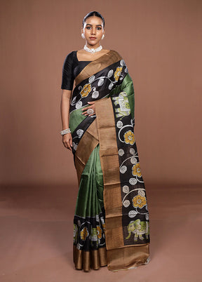 Multicolor Handloom Tussar Pure Silk Saree With Blouse Piece