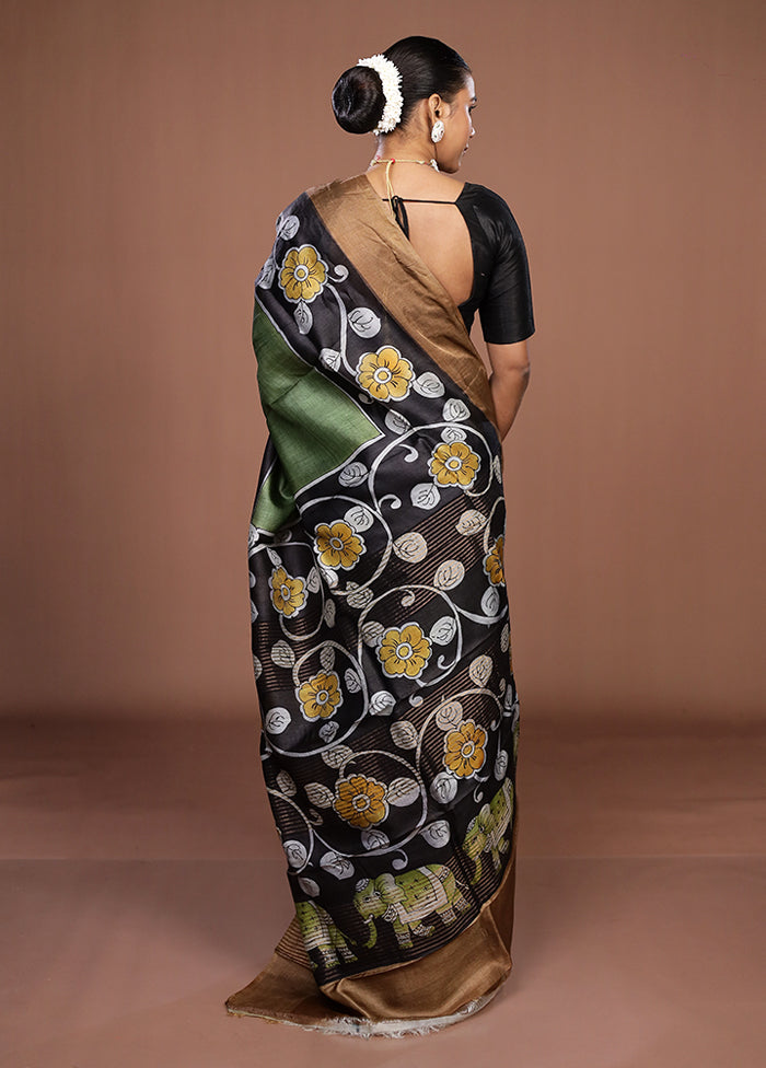 Multicolor Handloom Tussar Pure Silk Saree With Blouse Piece