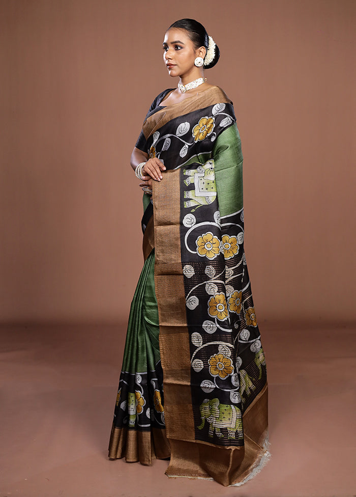 Multicolor Handloom Tussar Pure Silk Saree With Blouse Piece