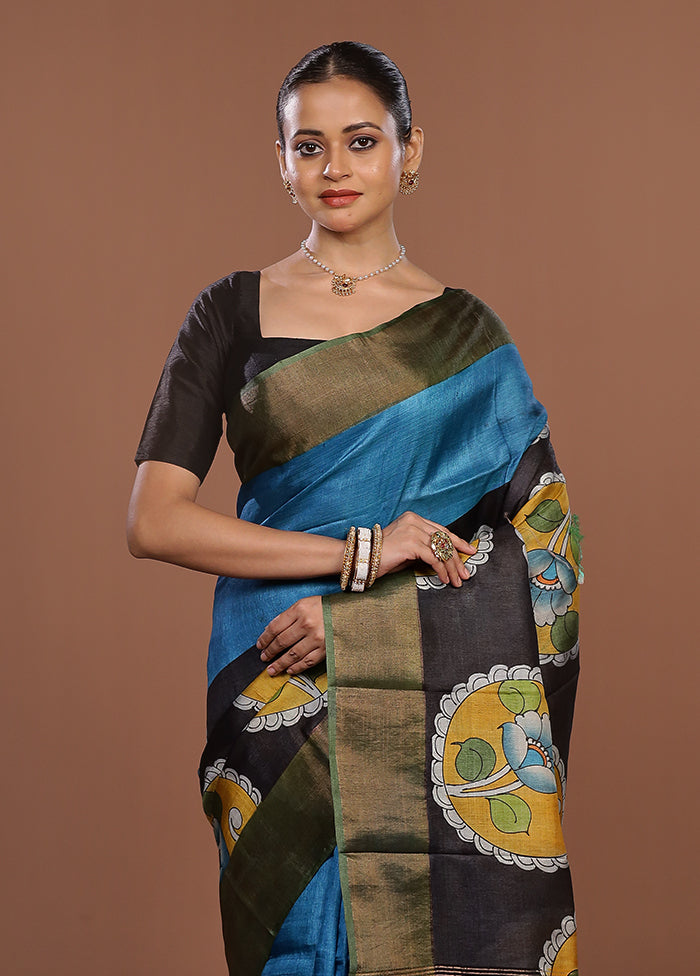 Multicolor Handloom Tussar Pure Silk Saree With Blouse Piece