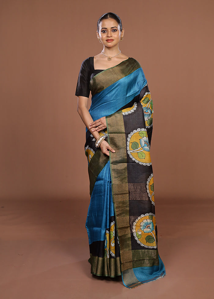 Multicolor Handloom Tussar Pure Silk Saree With Blouse Piece