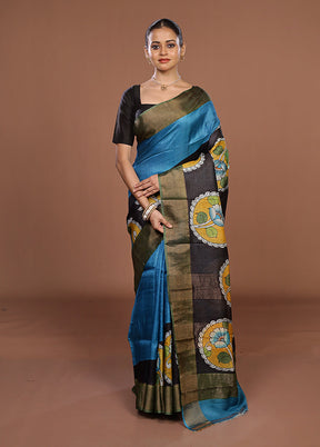 Multicolor Handloom Tussar Pure Silk Saree With Blouse Piece