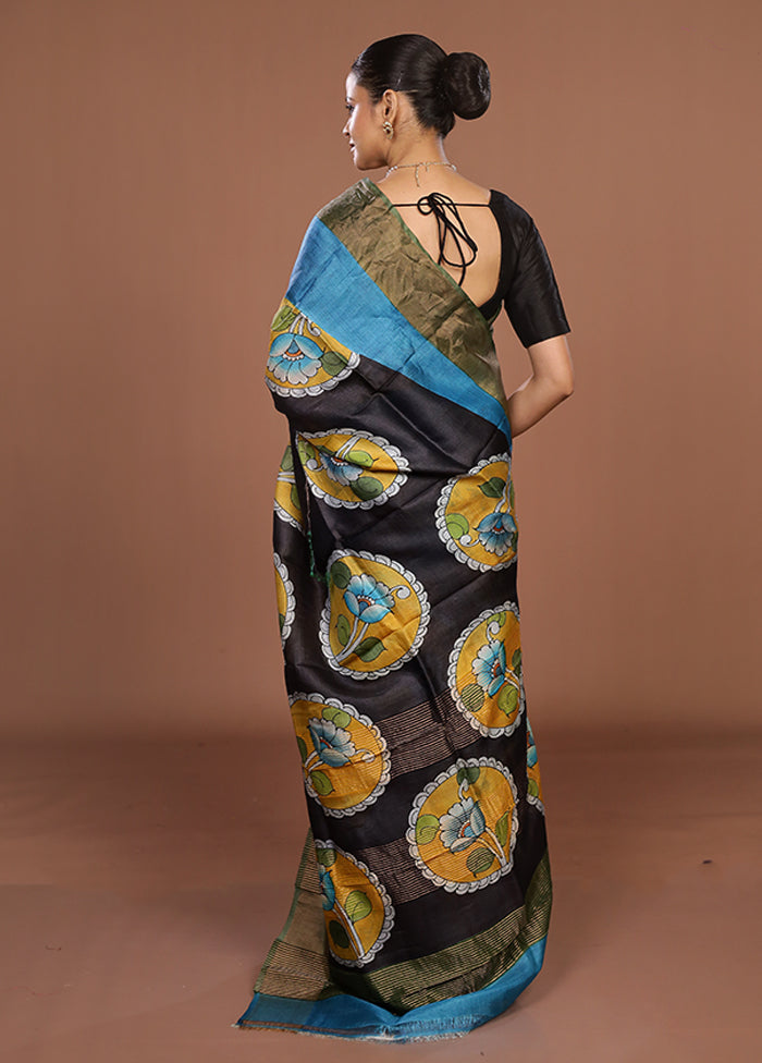 Multicolor Handloom Tussar Pure Silk Saree With Blouse Piece