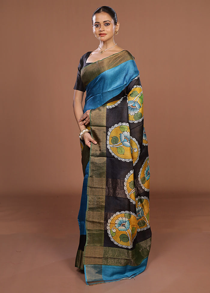 Multicolor Handloom Tussar Pure Silk Saree With Blouse Piece