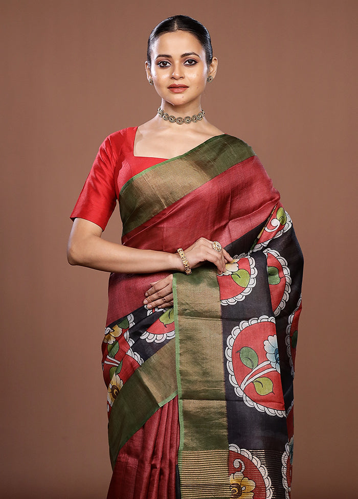 Multicolor Handloom Tussar Pure Silk Saree With Blouse Piece