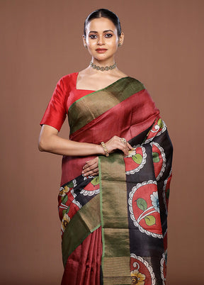 Multicolor Handloom Tussar Pure Silk Saree With Blouse Piece