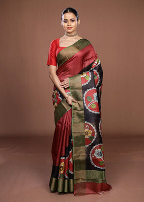 Multicolor Handloom Tussar Pure Silk Saree With Blouse Piece