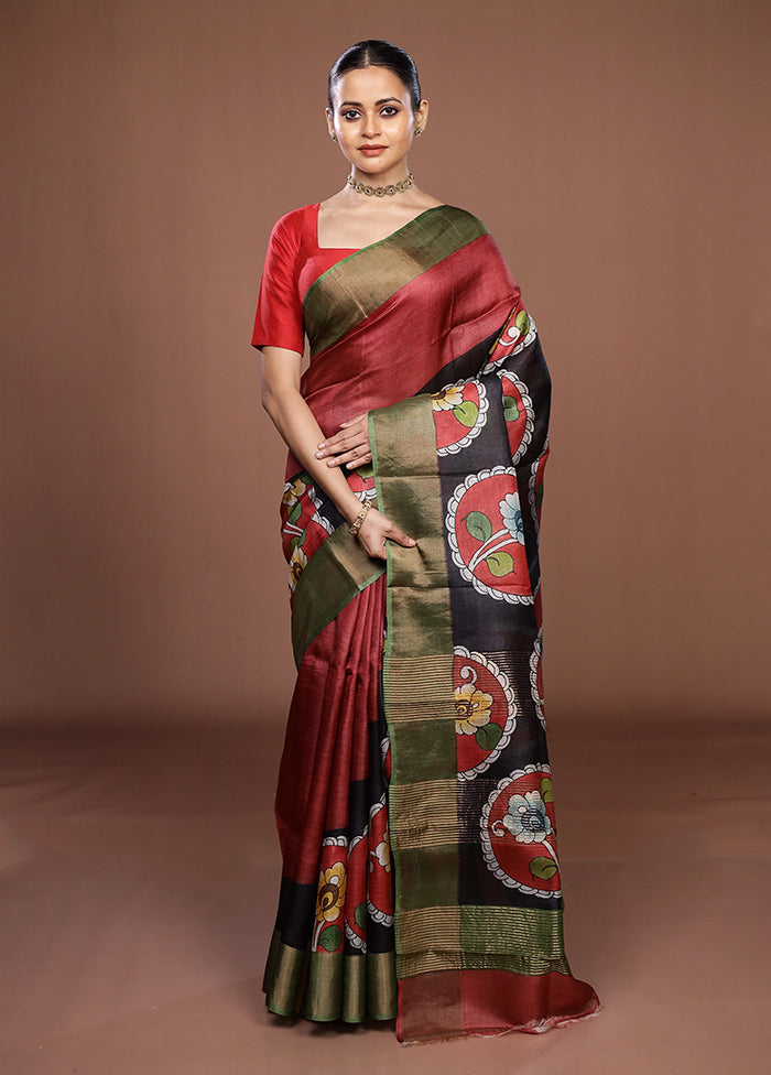 Multicolor Handloom Tussar Pure Silk Saree With Blouse Piece