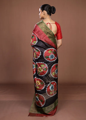 Multicolor Handloom Tussar Pure Silk Saree With Blouse Piece