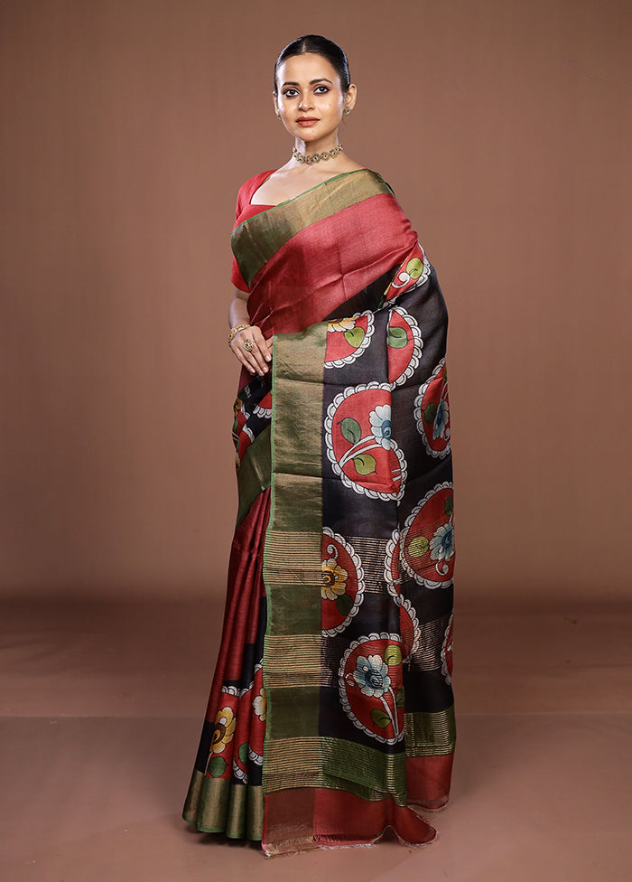 Multicolor Handloom Tussar Pure Silk Saree With Blouse Piece