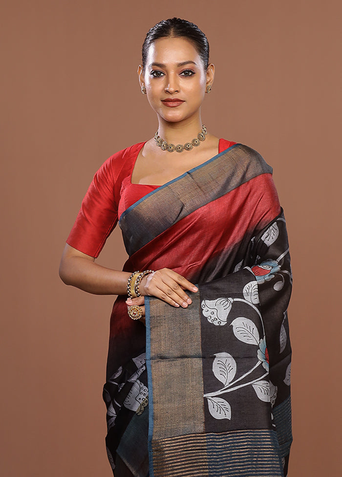 Multicolor Handloom Tussar Pure Silk Saree With Blouse Piece