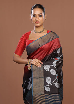 Multicolor Handloom Tussar Pure Silk Saree With Blouse Piece