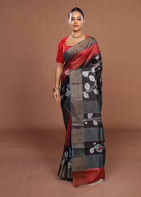 Multicolor Handloom Tussar Pure Silk Saree With Blouse Piece