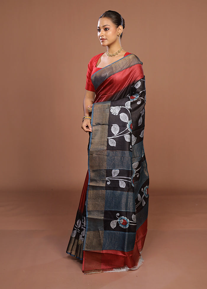 Multicolor Handloom Tussar Pure Silk Saree With Blouse Piece