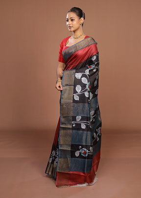 Multicolor Handloom Tussar Pure Silk Saree With Blouse Piece