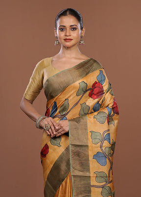 Multicolor Handloom Tussar Pure Silk Saree With Blouse Piece