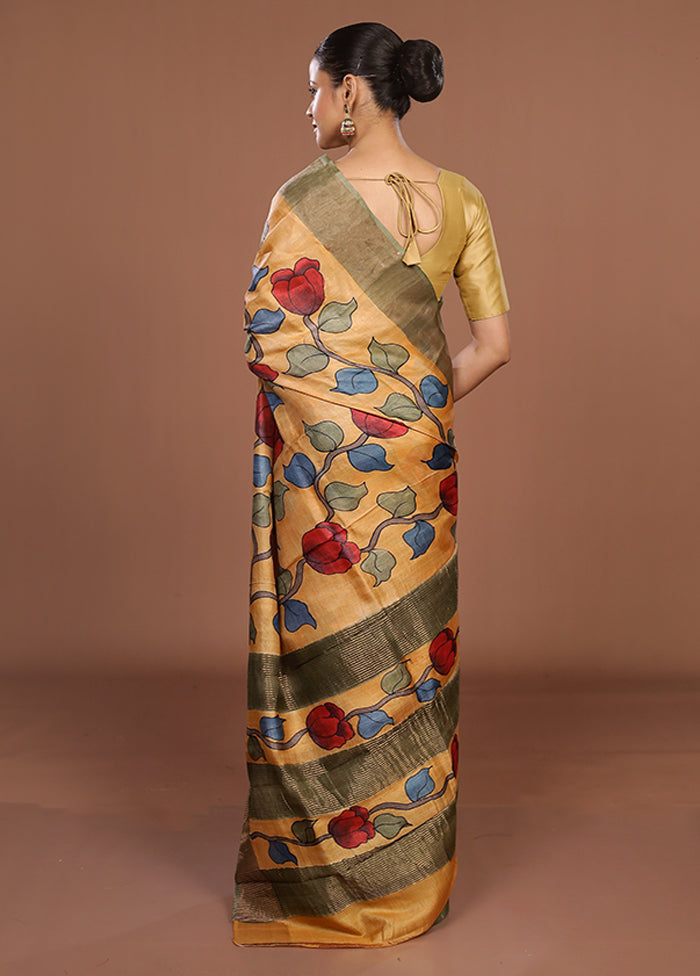Multicolor Handloom Tussar Pure Silk Saree With Blouse Piece