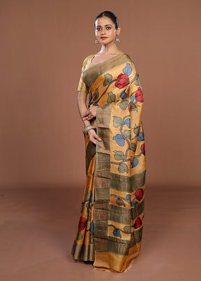 Multicolor Handloom Tussar Pure Silk Saree With Blouse Piece