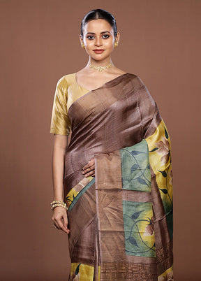 Multicolor Handloom Tussar Pure Silk Saree With Blouse Piece