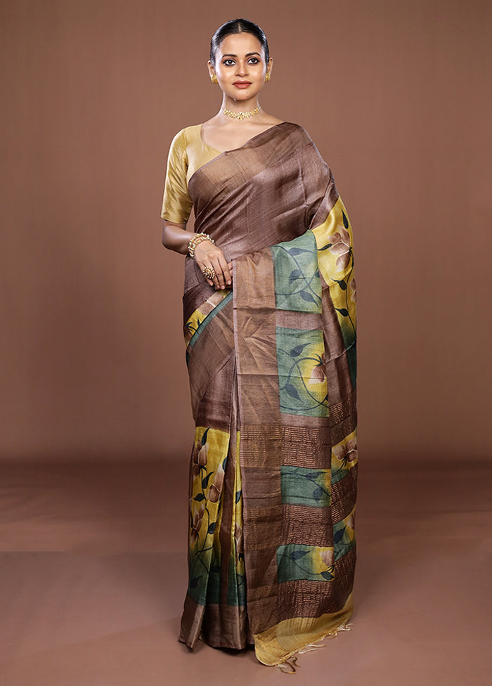 Multicolor Handloom Tussar Pure Silk Saree With Blouse Piece