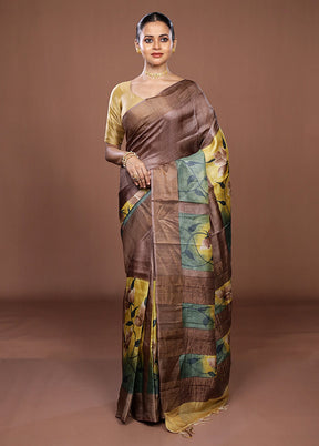 Multicolor Handloom Tussar Pure Silk Saree With Blouse Piece