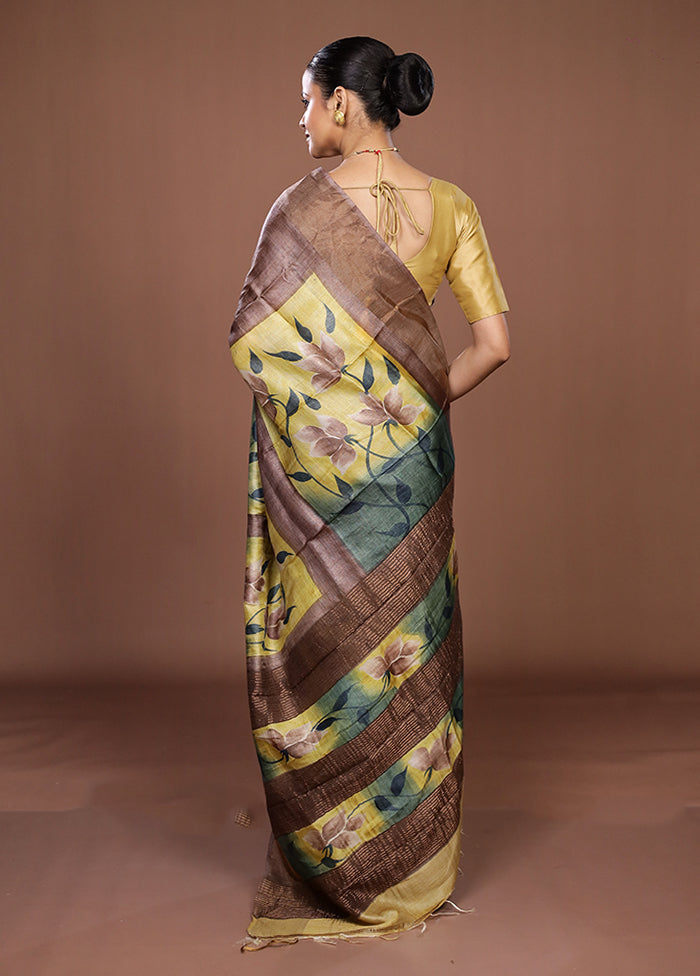 Multicolor Handloom Tussar Pure Silk Saree With Blouse Piece