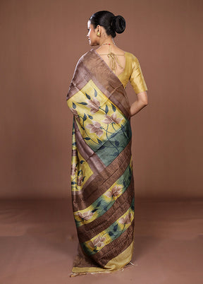 Multicolor Handloom Tussar Pure Silk Saree With Blouse Piece
