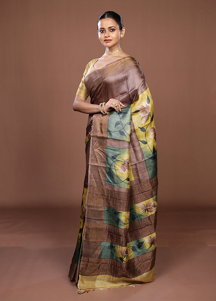 Multicolor Handloom Tussar Pure Silk Saree With Blouse Piece