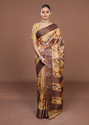 Multicolor Handloom Tussar Pure Silk Saree With Blouse Piece