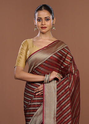 Maroon Kora Silk Saree With Blouse Piece