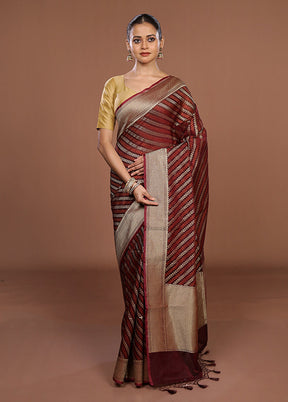 Maroon Kora Silk Saree With Blouse Piece