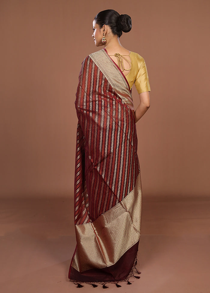 Maroon Kora Silk Saree With Blouse Piece