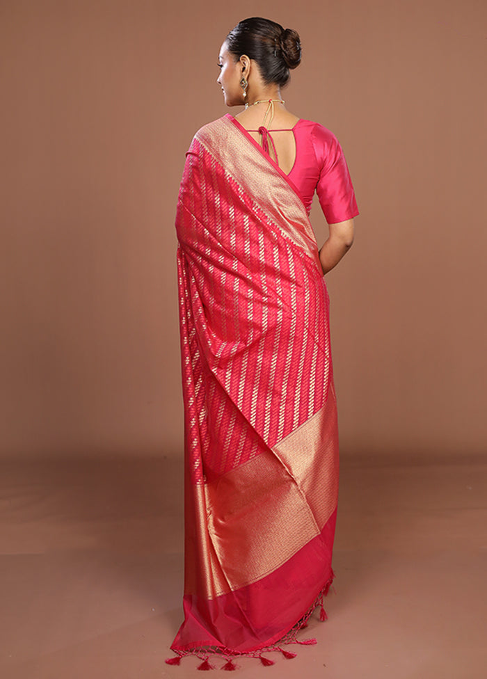 Pink Kora Silk Saree With Blouse Piece
