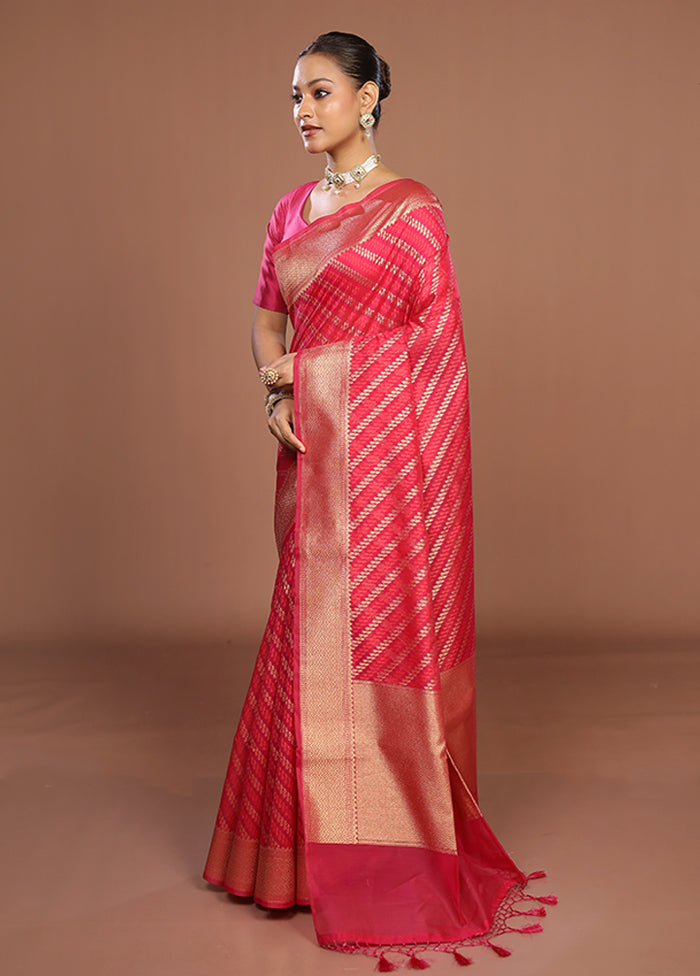 Pink Kora Silk Saree With Blouse Piece